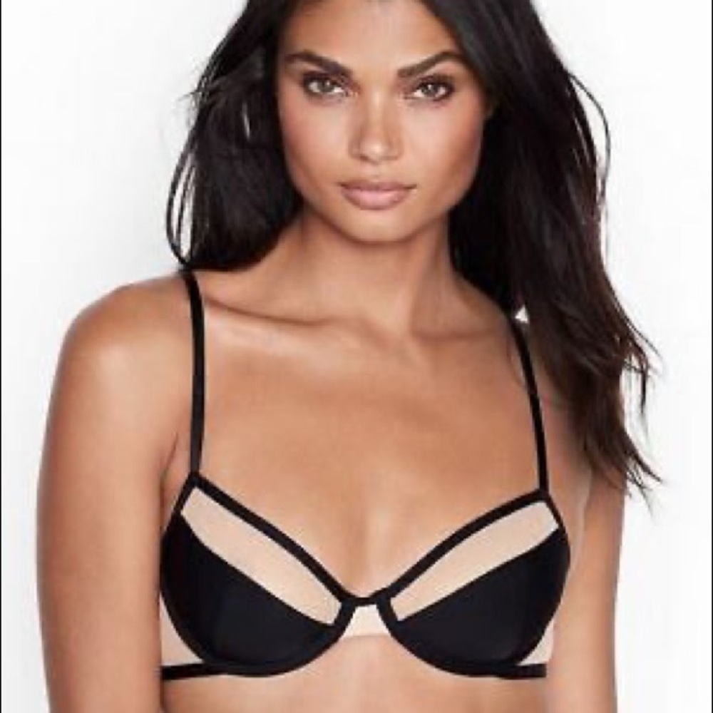 Black beige mesh Demi bra